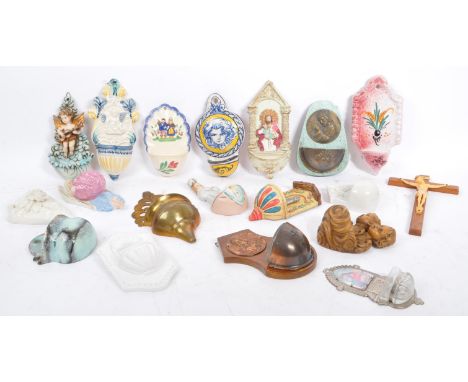 A collection of 19th and 20th century holy water wall fonts / benetier. The majority of the collection being of ceramic const