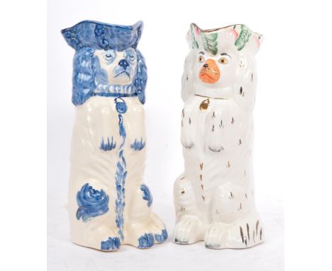 Royal Crownford - Two 19th century Staffordshire King Charles ceramic 'begging dog' spaniel Toby jugs. Each hand painted, one