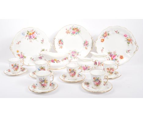 Royal Crown Derby &amp; Royal Stafford - A vintage mid 20th century ceramic tea service set. To include gravy boat, saucers, 