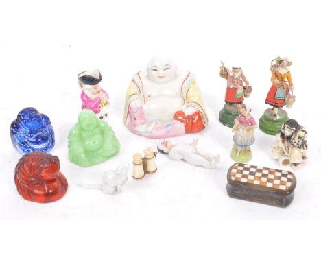 A collection of early to later 19th century miniature fine bone china / glass and ceramic figurines.&nbsp;Comprising of; Chin