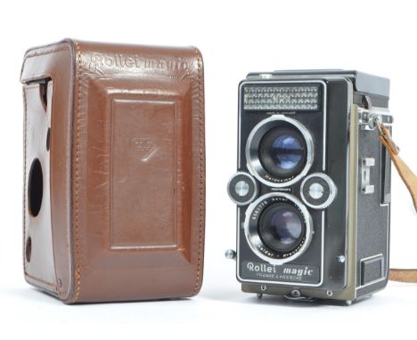 A mid 20th century circa 1960s Franke and Heidecke Rollei Magic medium format TLR camera. The camera having a Xenar 75mm F3.5