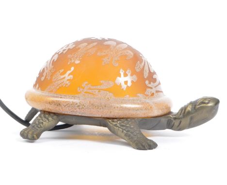 A contemporary late 20th century reproduction 'Tiffany Meyda' style turtle desk lamp / table light in the form of a turtle. T