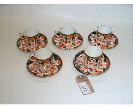 Five Royal Crown Derby Japan pattern coffee cans and six saucers.