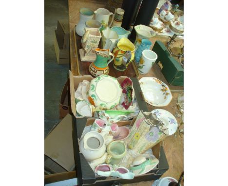 Various 1930's jugs, vases and wall pockets including Arthur Wood, Royal Cauldon and Gibsons, a Poole hat shaped vase, qty.