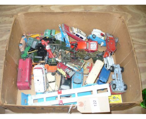 A Collection of die cast models to a box to include a Corgi ambulance, Dinky double decker bus, etc.