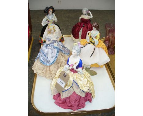Five  Goebel half porcelain limited edition dolls " Marie Antoinette " , " Lady Emma Hamilton" , " Jenny Lind " , " Madame De