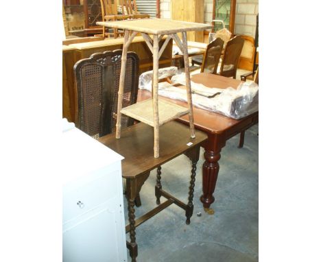 A Bamboo occasional table and an oak barley twist occasional table. (2)