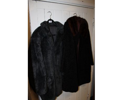 THREE VINTAGE COATS TO INC A LADIES CURLY LAMB COAT WITH MINK COLLAR