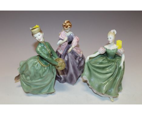 THREE PRETTY LADIES, TWO ROYAL DOULTON FIGURINES - 'GRACE' HN2318, 'MICHELLE' HN2234 + A ROYAL WORCESTER 'FIRST DANCE'  (3)