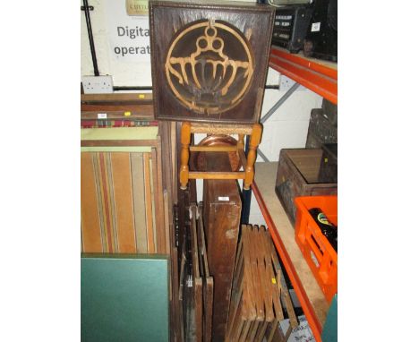 TWO AIRERS, A WOODEN SPEAKER, CHROME FIREGUARD ETC  (7)