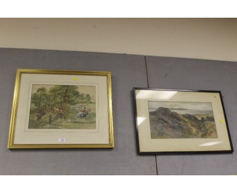 A FRAMED HUNTING WATERCOLOUR & A LANDSCAPE WATERCOLOUR (2)
