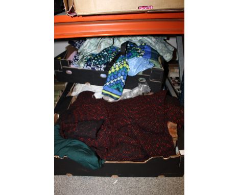 THREE TRAYS OF VINTAGE CLOTHING & TEXTILES ETC