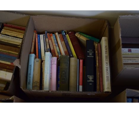 BOX OF MIXED BOOKS TO INCLUDE THE LORE OF THE TRAIN, THE MANUAL OF HERALDRY, THE COUNTRY DIARY OF AN EDWARDIAN LADY ETC