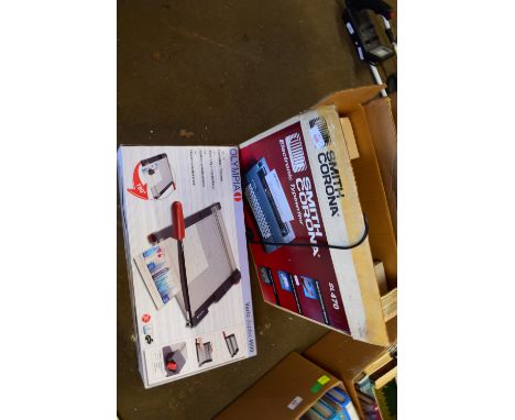 BOXED SMITH CORONA ELECTRIC TYPEWRITER PLUS A BOXED OLYMPIA GUILLOTINE