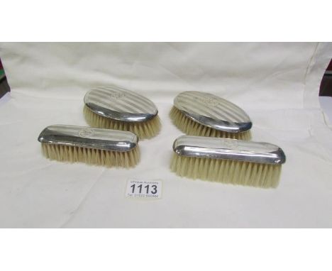 4 engine turned silver backed brushes, Birmingham 1926