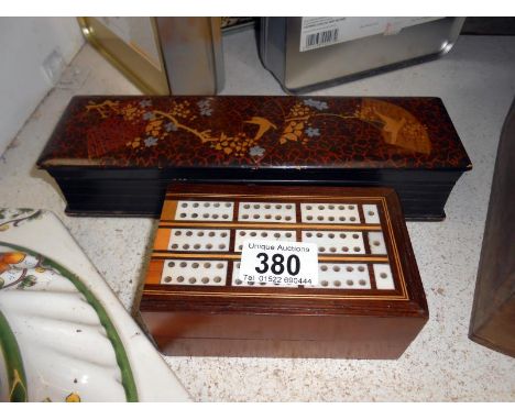 Oriental lacquered glove box and inlaid folding cribbage board