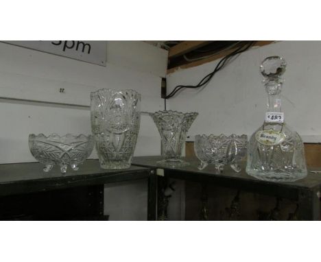 A mixed lot of cut glass including vases, decanter etc