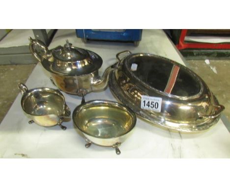 A silver plated 3 piece tea set and tureen