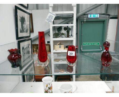 4 items of Ruby glassware