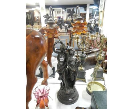 A large art nouveau style figurine table lamp