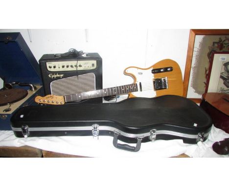 A Squire B4 Fender electric guitar in hard case and a new boxed Equiphone Snakepit 15G amplifier