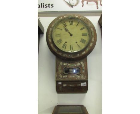A rosewood mother of pearl inlaid clock, a/f but springs and feather ok