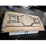 LOT OF: (2) 6' WOOD TABLE W/ FOLDING LEGS AND METAL BAND TRIM