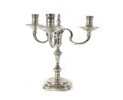 A silver hallmarked three branch candelabra, Birmingham 1971, h. 22 cm, weight approx. 870 grams 