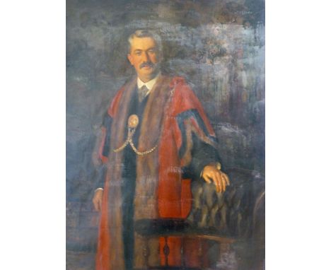 20th century English School,
a portrait of the Mayor of Luton,
oil on canvas,
141 x 110 cm CONDITION REPORT: Framed, would be