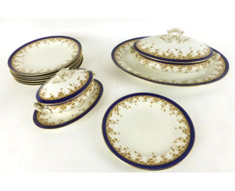 A Victorian Royal Worcester Vitreous part dinner service comprising of vegetable tureen, meat plate, sauce tureen and plates,