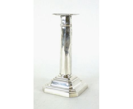 An early 20th century silver hallmarked candlestick, Sheffield 1930, weighted, h. 16.5 cm CONDITION REPORT: Slight dent on ba