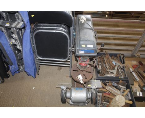 A Draper pillar drill and a Draper  bench grinder