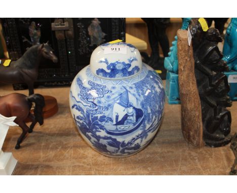 A Chinese blue and white ginger jar and cover