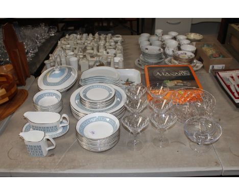 Six cut glass champagne saucers; a cut glass fruit bowl; a collection of Royal Doulton 'Counterpoint' dinner ware; other chin