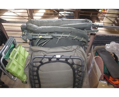 A Fox FX fishing bed chair and a Westlake fishing chair