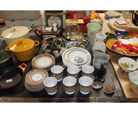 A collection of various Studio Pottery to include Chris Aston; glass ware; a mantel clock; a novelty teapot; a cast figure of