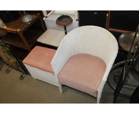 A Loom style chair; an ottoman; smokers companion stand and an occasional table
