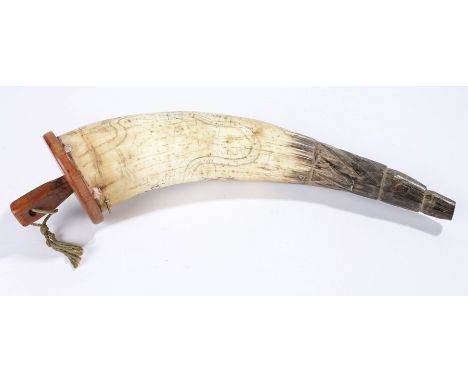 19th Century American powder horn, engraved "Hero of New Orleans, dedicated to Maj. Gen. Andrew Jackson" with oval portrait t