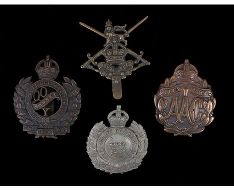 Post World War I cap badge to the Queens Own Dorset Yeomanry, slider to the reverse, together with a cap badge to the 10th Co