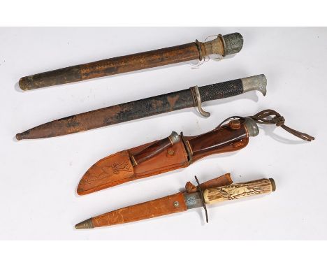 World War Two German dress bayonet, rusted/stuck in scabbard, together with a German made Bowie knife by Armeso, Solingen, Ge