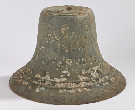 Ships bell of SS Isle of Caldy, engraved to the front with the ships name, the date 1894 and Liverpool, the Isle of Caldy was