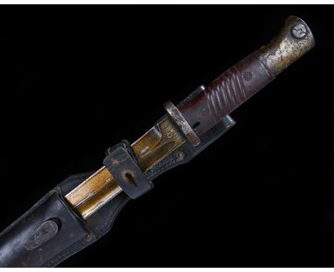 German K98 bayonet by the maker Mundlos A.G. Magdeburg, maker mark ab44 stamped to one side of the ricasso with the serial nu