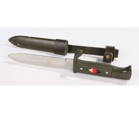 Post World War II German Boy Scout dagger, the handle inset with a diamond shaped German flag, the blade stamped Rostfrei Sol