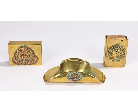 Trench art in the form of an Australian slouch hat with Australian Commonwealth Military Forces badge in brass and enamel to 