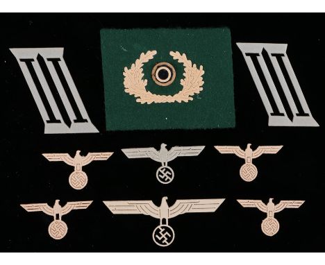 German Third Reich era scarce card templates for embroidering breast and cap eagles and army collar tabs, (Qty)
