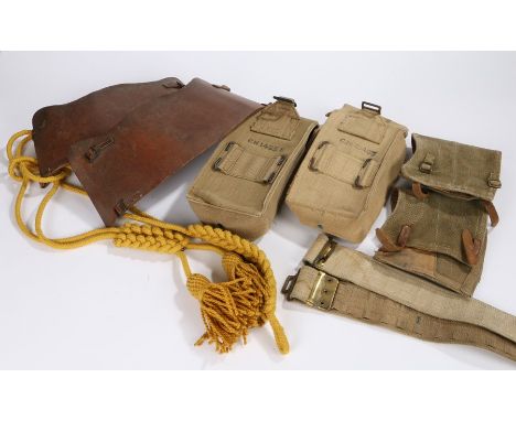 Post World War II 1937 pattern webbing belt together with a pair of 1937 pattern mark III basic pouches dated 1953, a pair of