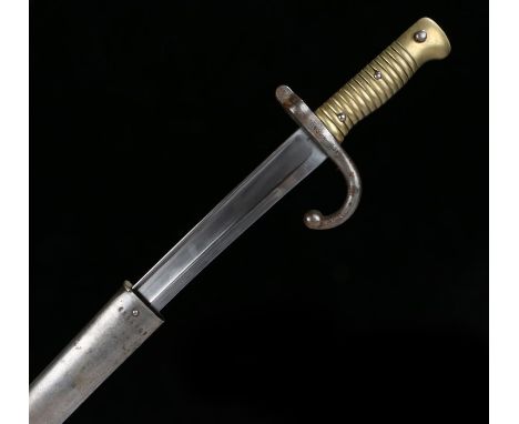 French Third Republic 1866 Chassepot bayonet, made at the St Etienne arsenal and dated April 1874, maker mark to spine, inspe