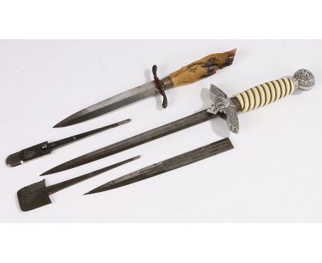 German Third Reich Luftwaffe second pattern officers dagger, no scabbard, together with a World War One trench dagger, maker 