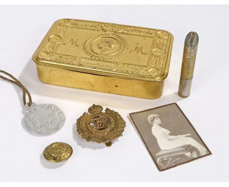 World War One Princess Mary Christmas gift tin containing photograph of Princess Mary, and a very rare Asprey tinder lighter,