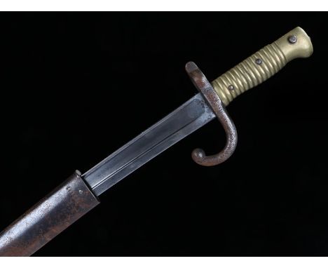 French 1866 pattern Chassepot bayonet, made at the Chatellerault Arsenal and dated September 1873, inspection marks to ricass